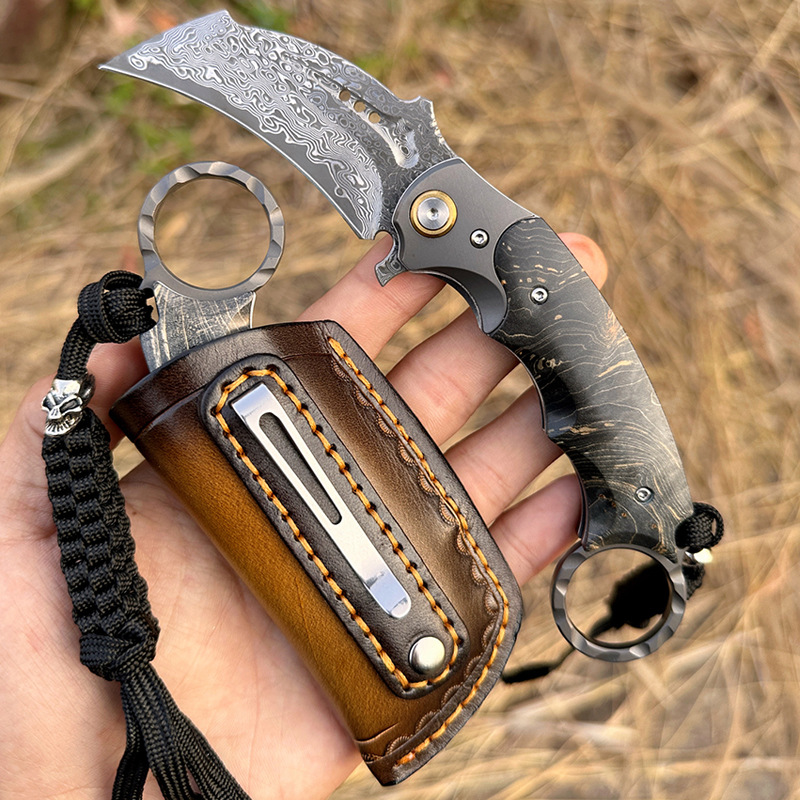 Dao Gấp Karambit Damascus Cao Cấp Bạo Sâm – Thiết Kế Móc Vuốt, Gọn Nhẹ 135g